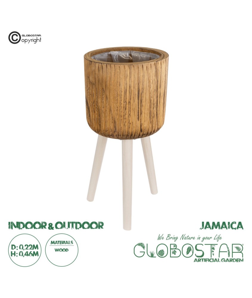 GloboStar® Artificial Garden JAMAICA 20554 Διακοσμητικό Ξύλινο Κασπώ Γλάστρα - Flower Pot Καφέ Φ22 x Υ46cm